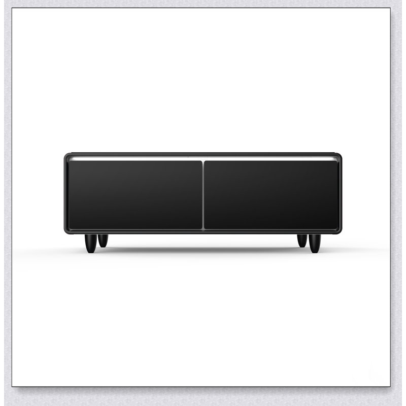 Table basse moderne et intelligente avec réfrigérateur intégré, haut-parleurs Bluetooth, charge sans fil et éclairage RVB pour une commodité ultime