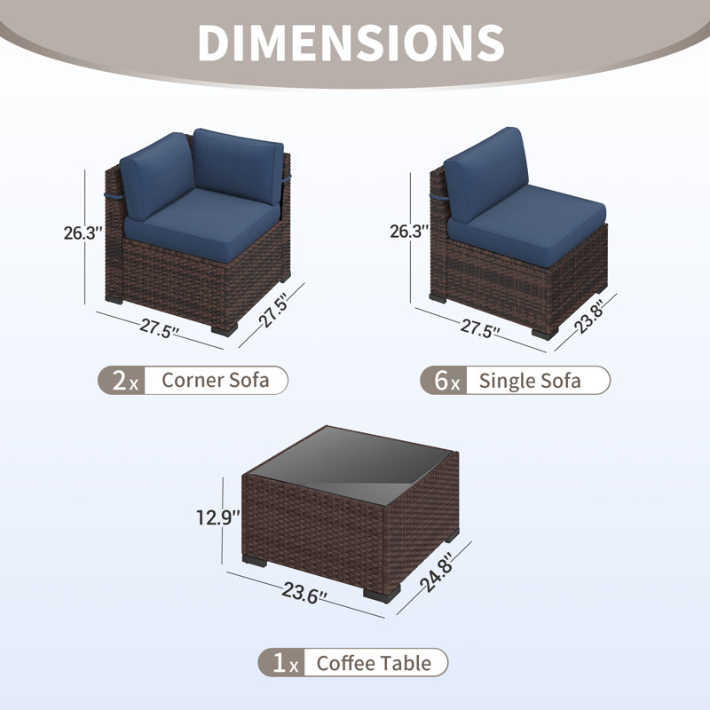 Ensemble de conversation avec coussins Dinyu, Bleu marine, 8