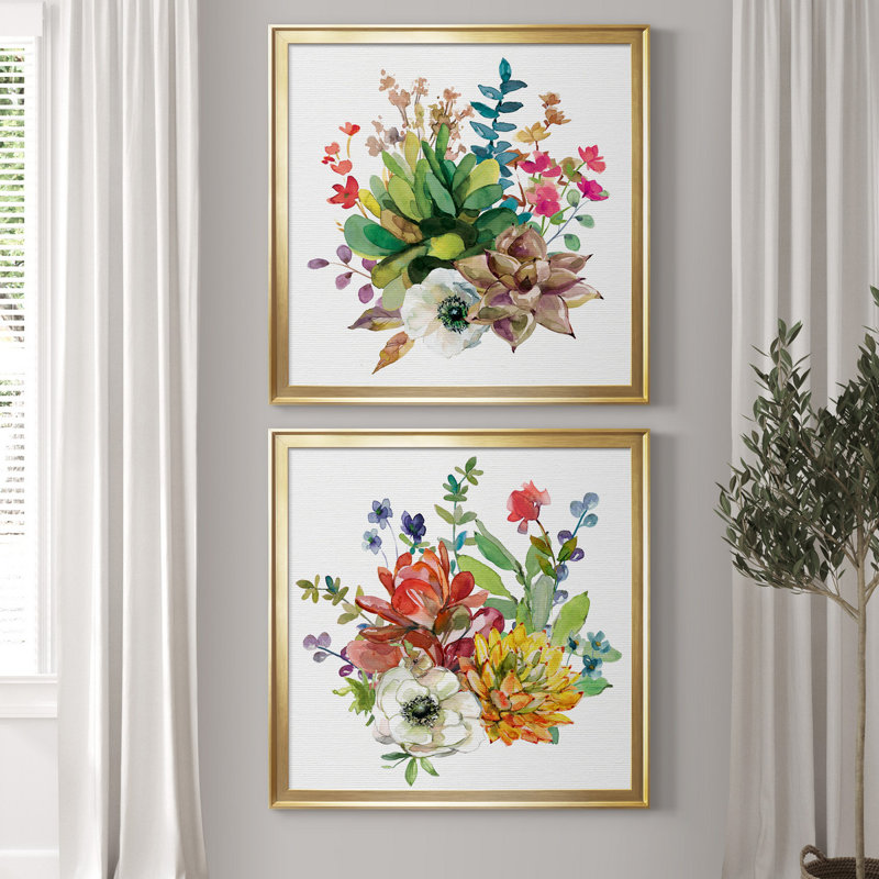 Scrumptious Succulents III - Ensemble de 2 reproductions d'art encadrées, Toile encadrée dorée, Pas de tapis