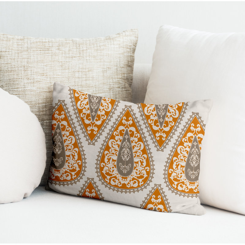 Paisley Outdoor Reversible Throw Pillow, Orange