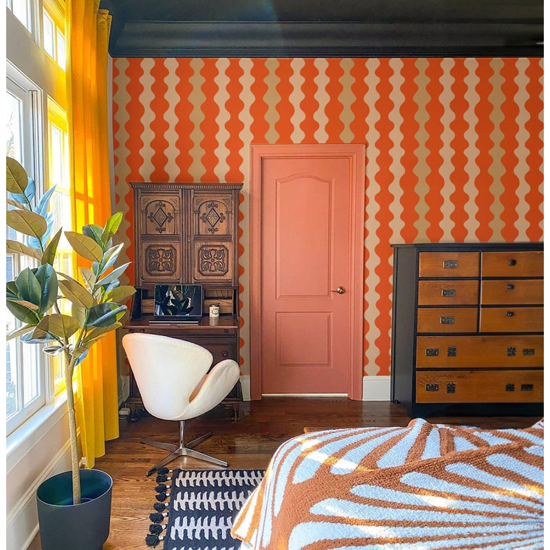 Low Frequency Abstract Wallpaper Panel, Tangerine Dreams, Faux Grasscloth, Non-Pasted