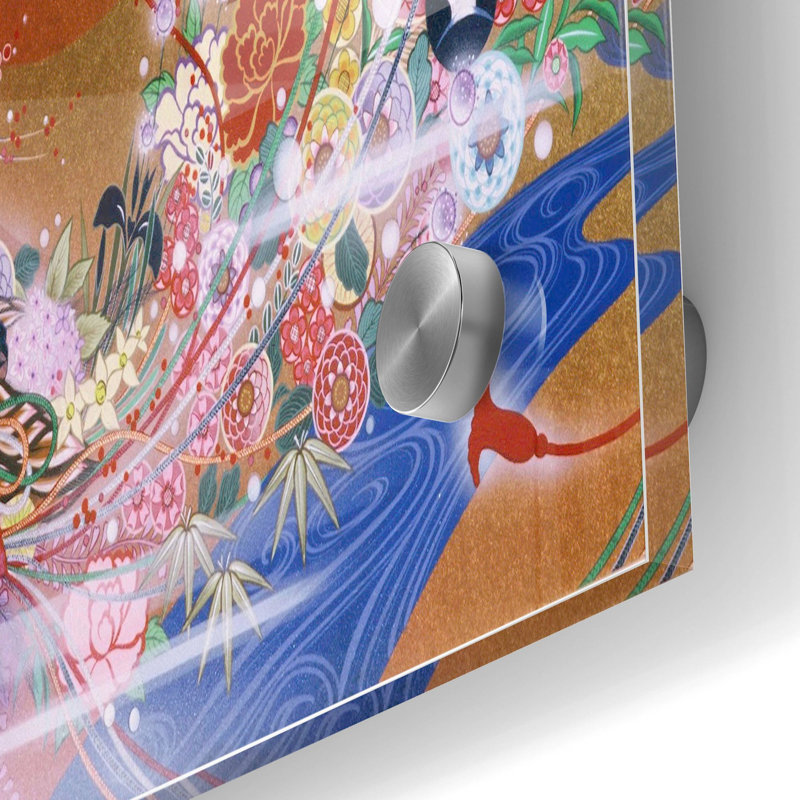 «Flowers Peacock» par Zigo Tanabe, art mural en verre acrylique, H 24 po x l 36 po x P 0,2 po