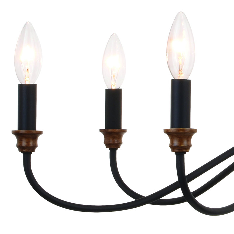 Baran 6 - Light Dimmable Classic / Traditional Chandelier, Matte Black/Brushed Walnut