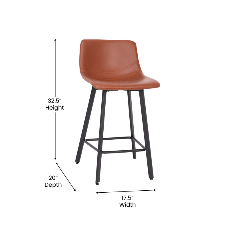 Brandy Upholstered Counter Stool with Metal Frame, Cognac
