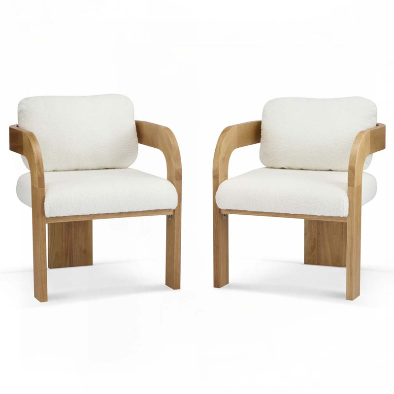 Chaise rembourrée avec pieds en bois, Naturel, Boucle blanc