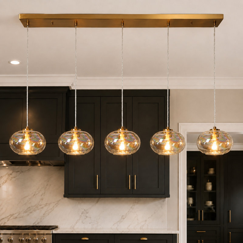 Willeford 5 - Light 52.4" W Oversized Kitchen Island Pendant with Iridescent Glass Accents