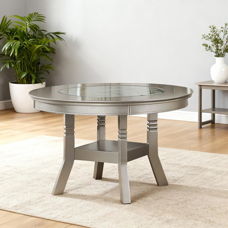 Table de salle à manger ronde moderne 48 "avec insert en verre et tablette de rangement