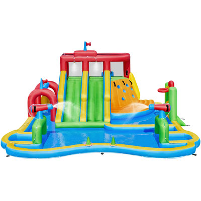 10-in-1 Double Lane Inflatable Water Slide with Storage Bag and 750W Blower