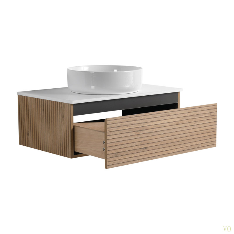 Meuble-lavabo mural de 30 po avec lavabo en céramique et 1 tiroir à fermeture en douceur (emballage KD), 30"