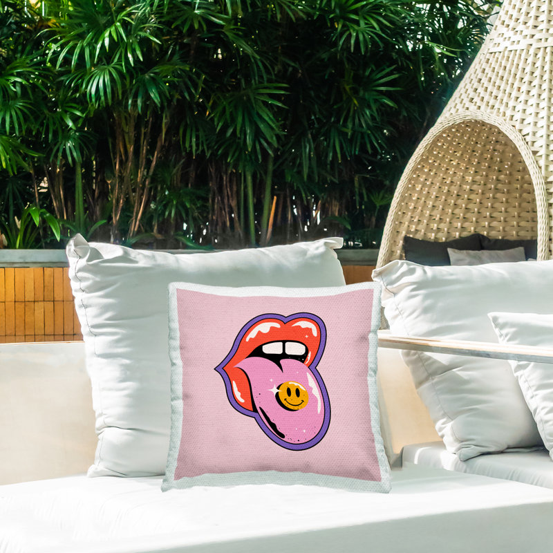 Lips & Tongue Music Symbol Outdoor Printed Pillow by House of Lulu