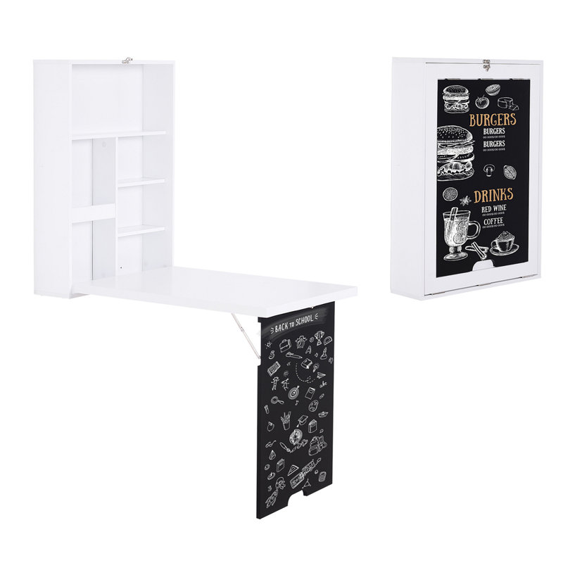 Bureau mural pliable avec tableau noir, bureau flottant convertible pliable avec tablettes