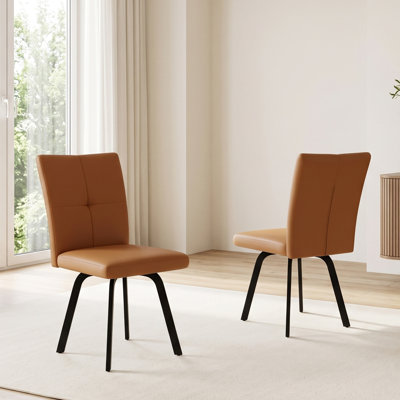 Chaises de salle à manger modernes en similicuir, chaises d'appoint rembourrées avec pieds en métal pour la cuisine et le salon (ensemble de 2)