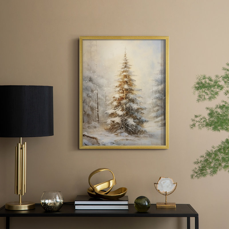 «Christmas Holiday Art», reproduction encadrée en bois massif, H 15 po x l 12 po, Doré