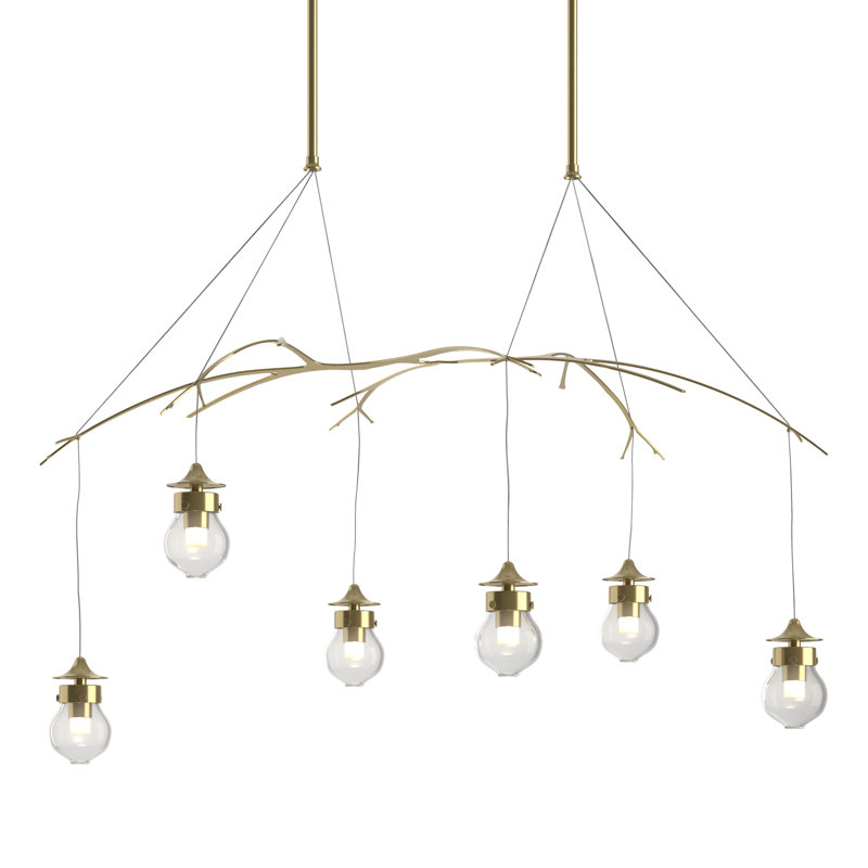 Luminaire suspendu en verre Kiwi, H 61,5 po, Laiton moderne