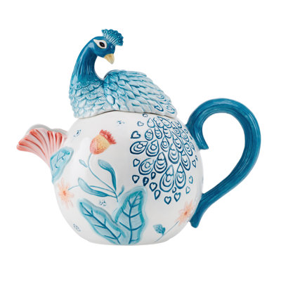 Fitz And Floyd Gracie 1-Qt Teapot W/ Peacock Lid