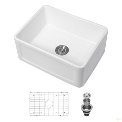 Small Farmhouse Sink -24 Inch Kitchen Sink  Apron-Front Ceramic Single Bowl Small Reversible Farm Sink Laundry Room Sink