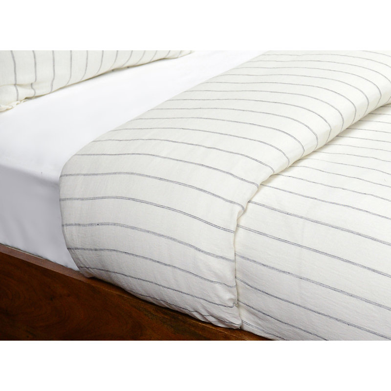 Eberly Striped Linen Duvet Cover, King Duvet Cover, Ivory