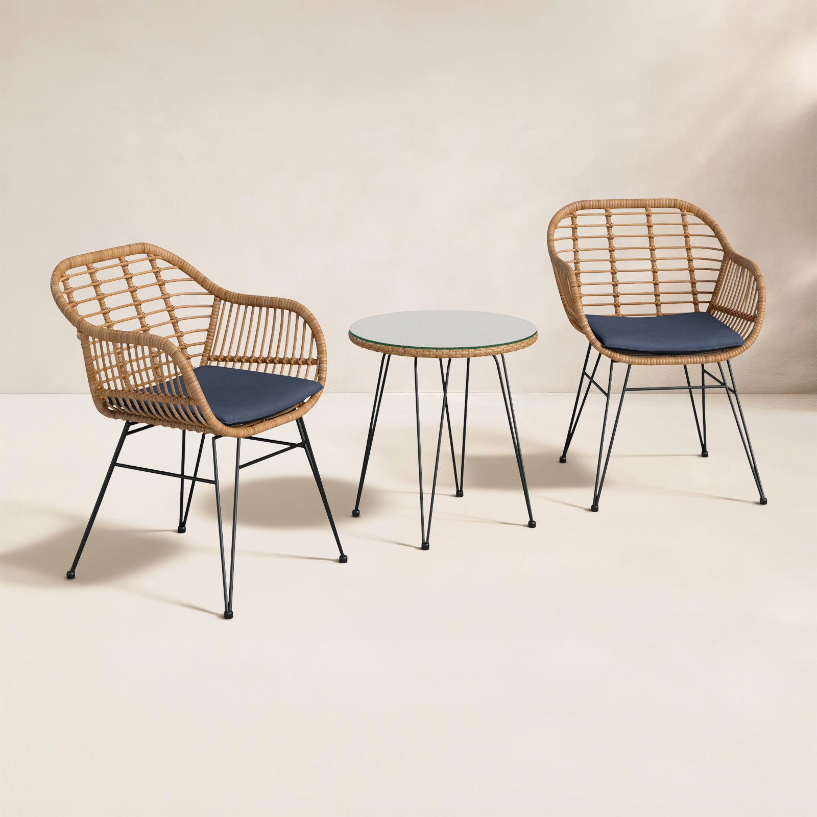 Fuze Wicker 2 - Person Patio Conversation Set with Cushions, Navy