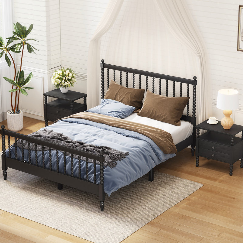 Ensemble de chambre à coucher 3 pièces Geneal, Très grand, Noir