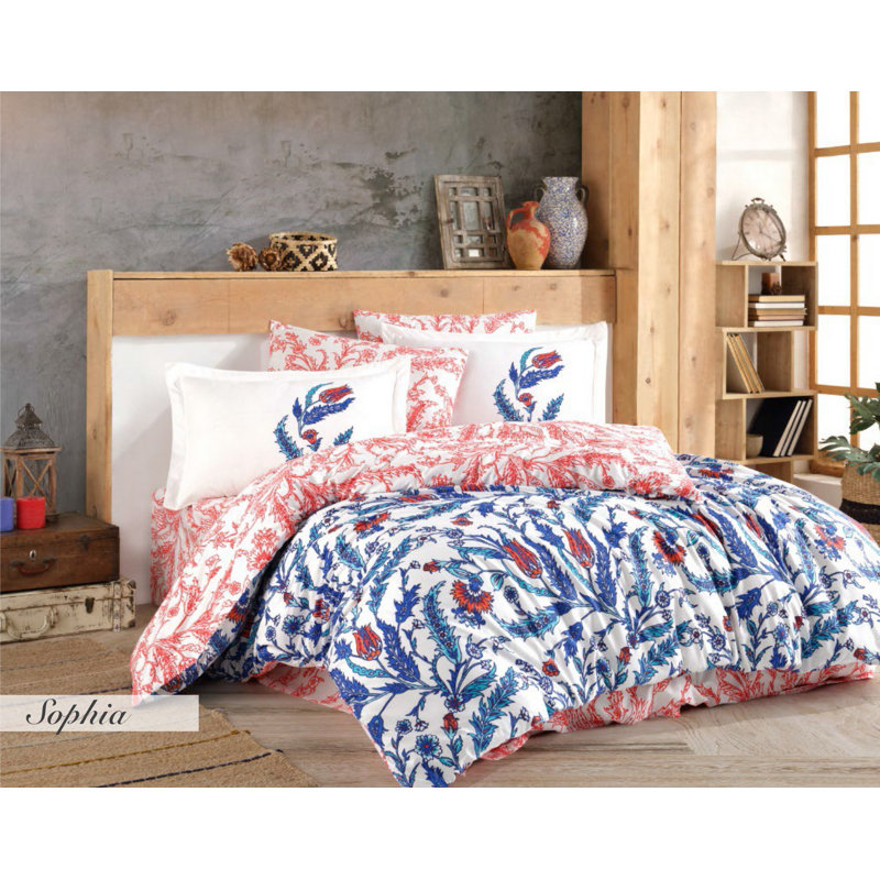 Ensemble de housse de couette 100% coton Niebrara, Bleu / Rouge / Blanc, Housse de couette 63 "x 87" + 2 pièces supplémen