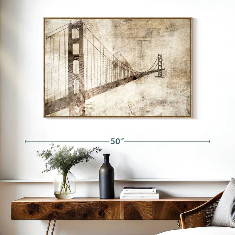Pont du Golden Gate, Cadre flottant en bois naturel, 40 po x 27 po