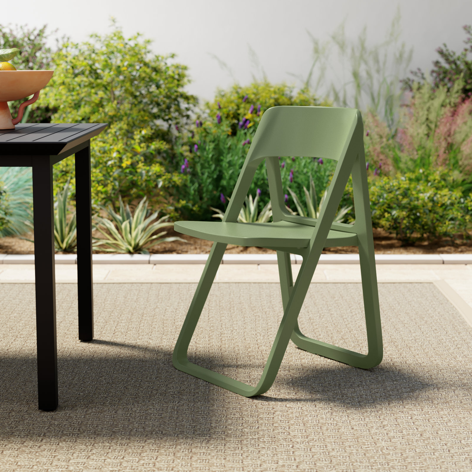 Armo Foldable Patio Side Chair, Olive Green