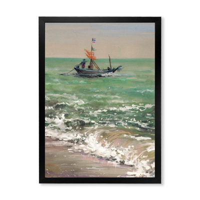 «Fishing Boat In Green Coastal», reproduction d'art sur toile