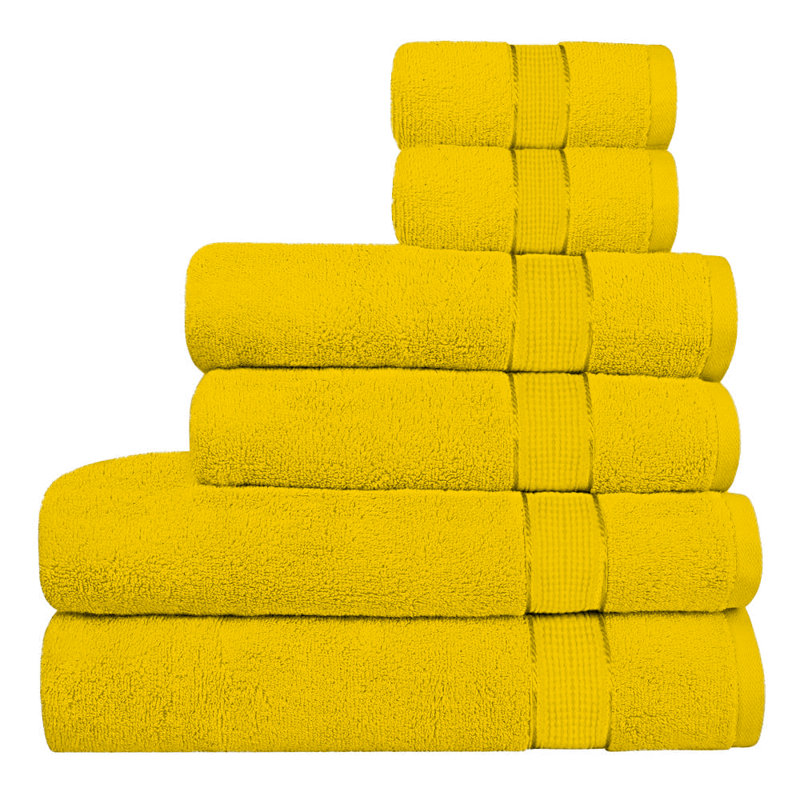 Ensemble de 6 pièces de débarbouillettes, serviettes de bain et serviettes à main Ekaterina, Jaune