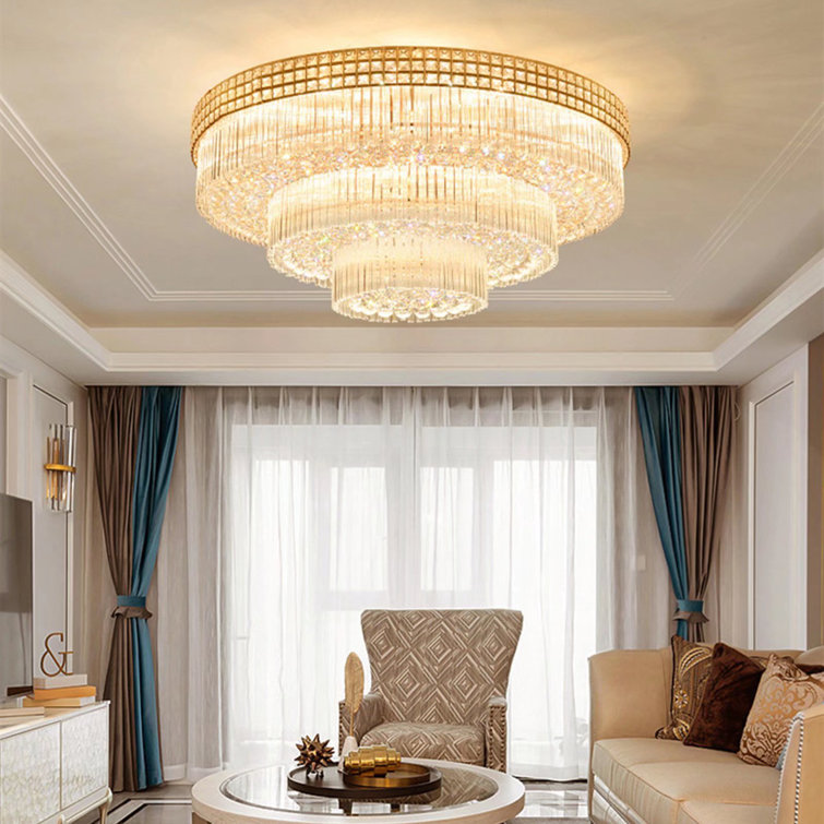 32 3-Layer Crystal Luxury LED Remote Control Ceiling Lamp