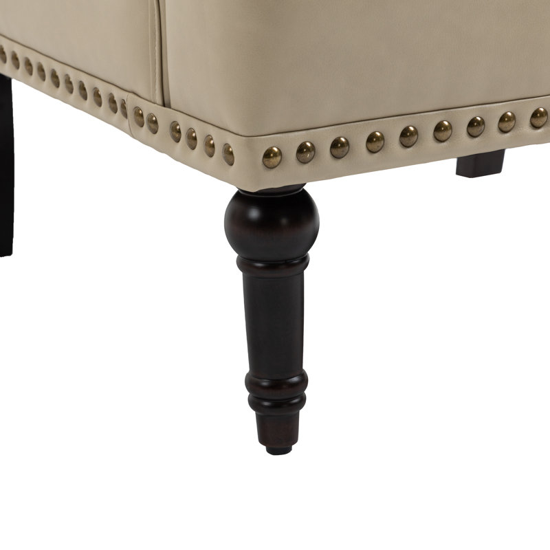 Arian 71 Cm Wide Tufted Club Chair, Beige Faux Leather