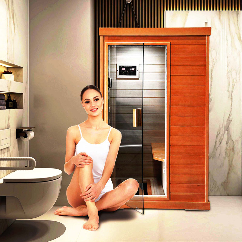 Jeltyprey 1 - Person Bluetooth Compatible FAR Infrared Sauna in Hemlock