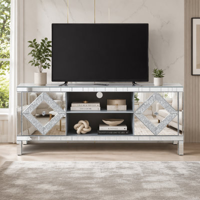 Console média miroir avec portes en verre Diamond