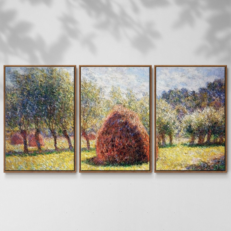Botte de foin à Giverny, 1893, reproduction sur toile 3 pièces, Noyer, H 36 po x l 75 po x P 2 po