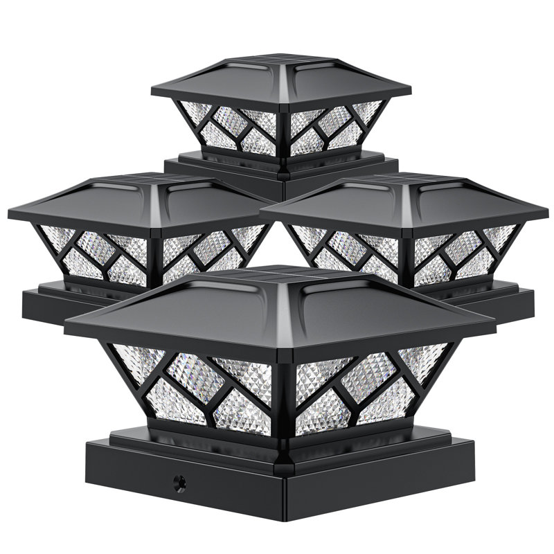 Solar Powered Integrated LED Fence Post Cap Light 3.5 In X 3.5 In, 4 In X 4 In, 4.5 In X 4.5 In, 5 In X 5 In with Base Adapter Included Pack