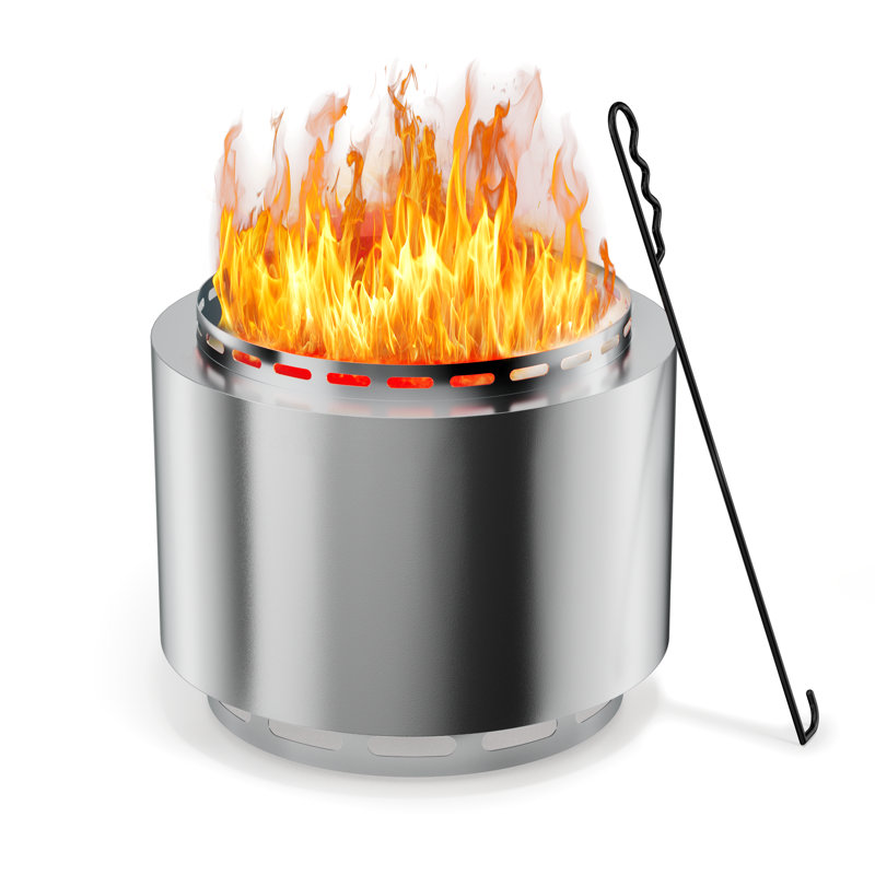 19" Stainless Steel Smokeless Fire Pit - Modern Outdoor Fireplace For Backyard Or Patio