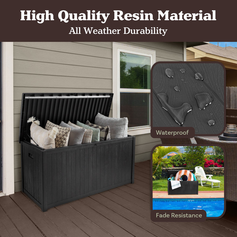 113 Gallon Black Faux Wood Lockable Deck Storage Box