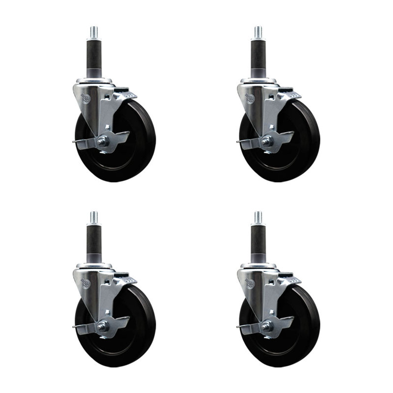 Ensemble de roulettes extensibles en caoutchouc dur 1 po avec frein SCC