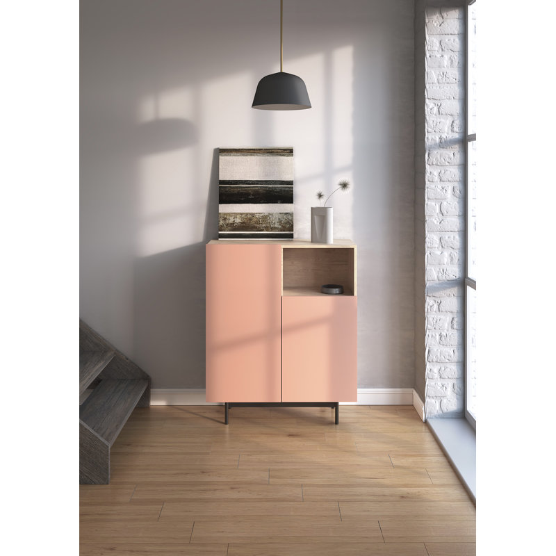 Eliscar Rectangle Accent Chest, Light Oak/Pink/Black