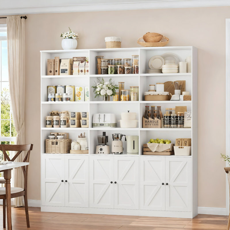 Buffet Atanaska l 71 po x H 74,4 po avec 3 armoires et 12 tablettes ouvertes, Blanc