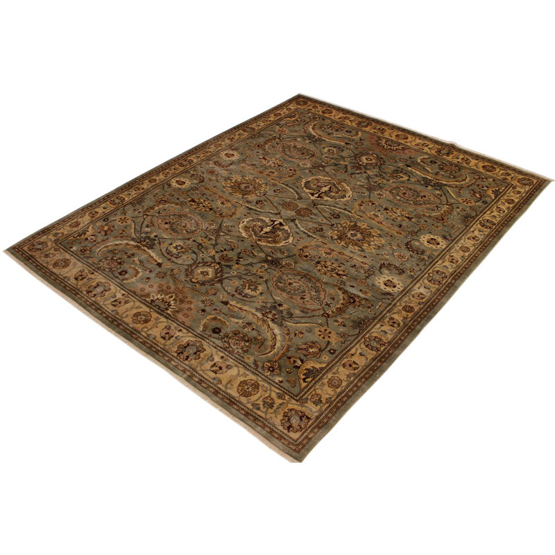 Tapis bleu clair / beige / brun en laine noué à la main 8 pi x 10 pi Abagail