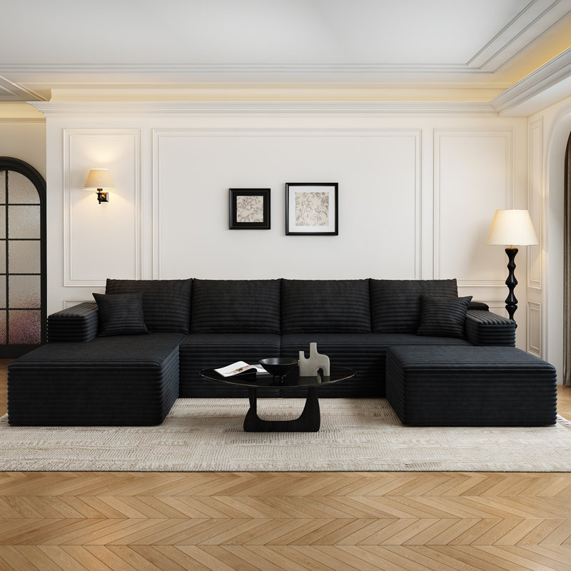 Canapé modulaire Simonsen Boneless, Tissu velours côtelé noir, Face à la gauche