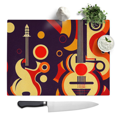 Art Deco Guitar  Glass Chopping Board