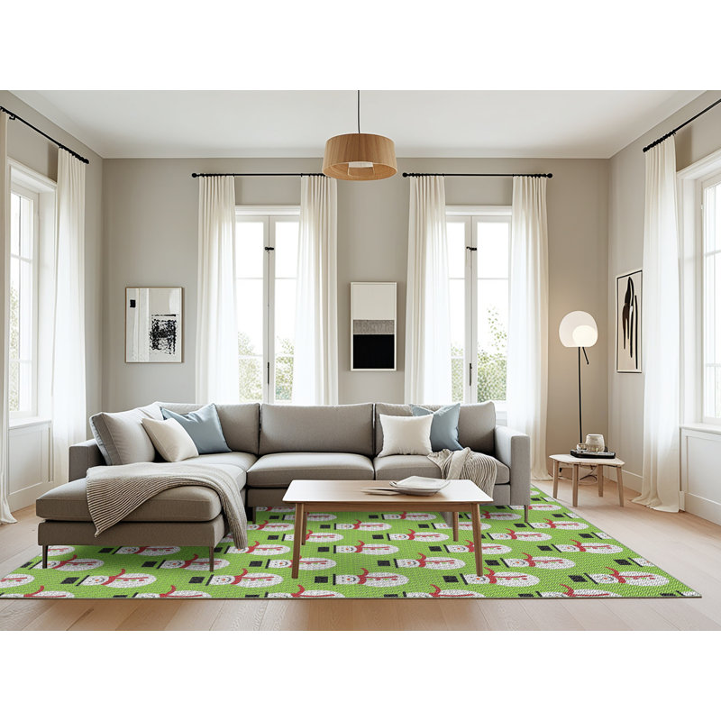 Tapis vert/blanc à motifs légers Toshiro, Rectangle 8 pi x 10 pi
