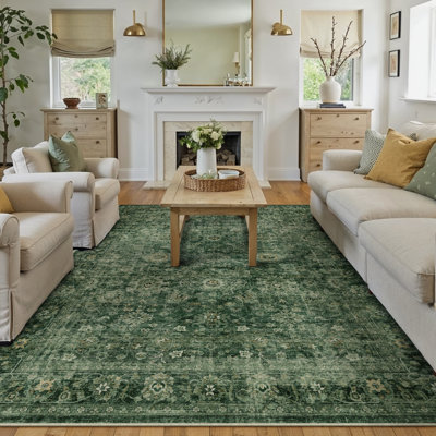 Tapis persan rétro Virelle lavable à la machine et antidérapant