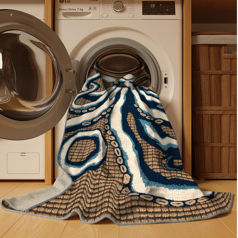 Washable Octopus Nautical Area Rug, Rectangle 7' x 9'