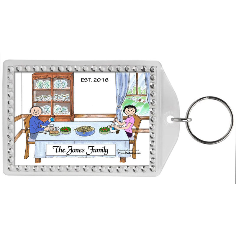 Personalized Friendly Folks Family Dinner - Couple Rhinestone Bordered Key Chain, Yes