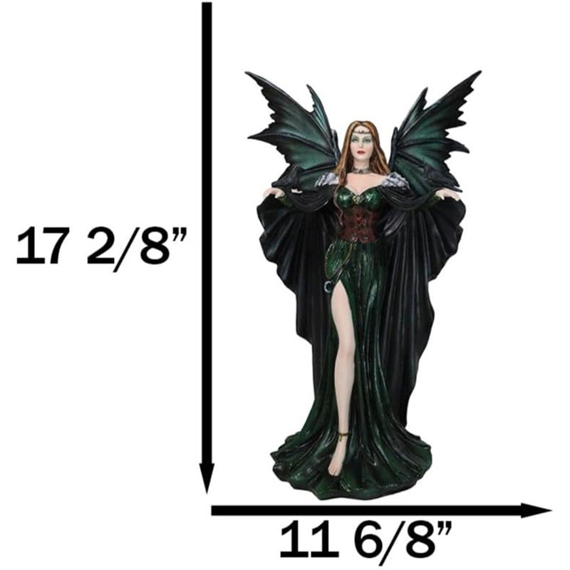 Figurine gothique en fée émeraude fée en robe corset avec corbeaux