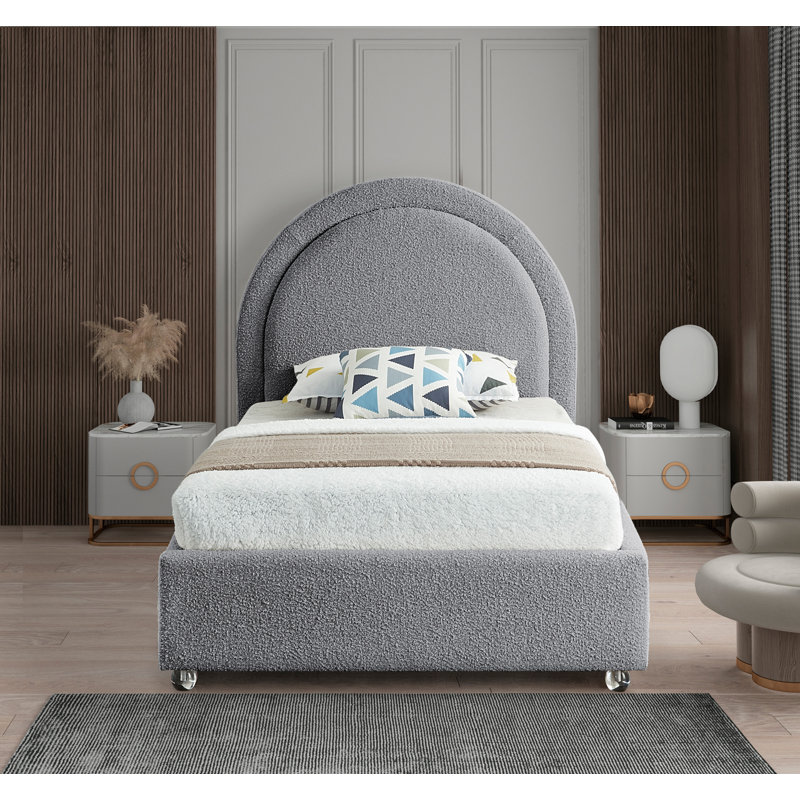 Milo Upholstered Boucle Platform Bed, Twin, Grey Boucle Fabric