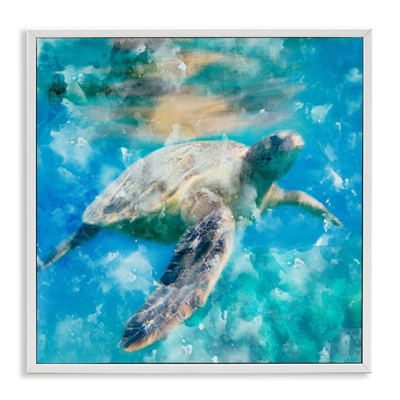 Tortue de mer aquatique, giclée par Kim Allen, Giclée encadrée blanc bord de mer, H 24 po x l 24 po