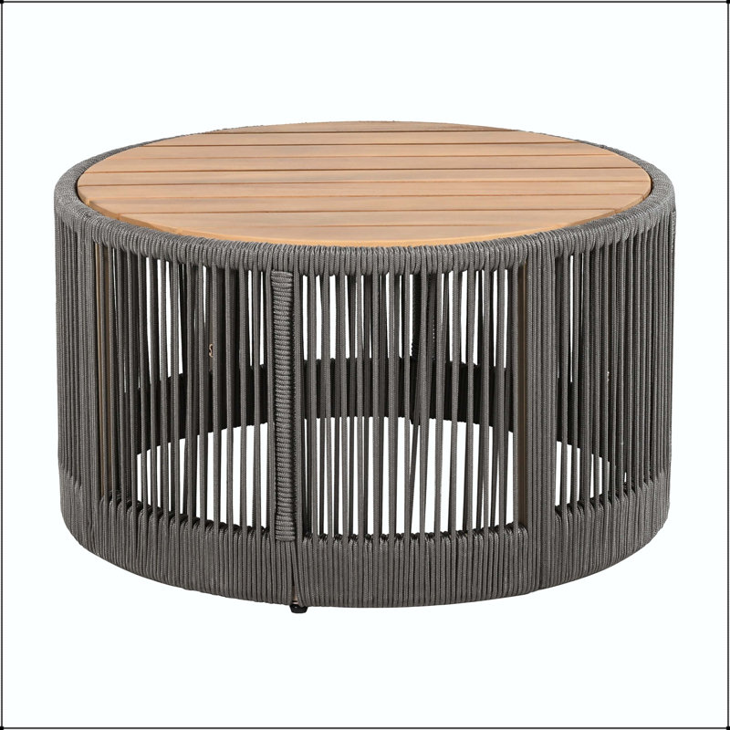 Table basse en corde de rotin et bois d'acacia - Gris corde, fer naturel, résistant aux intempéries, Grey,Teak
